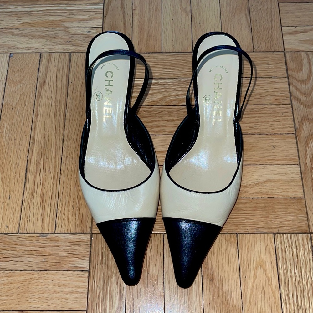 Chanel slingback kitten heels